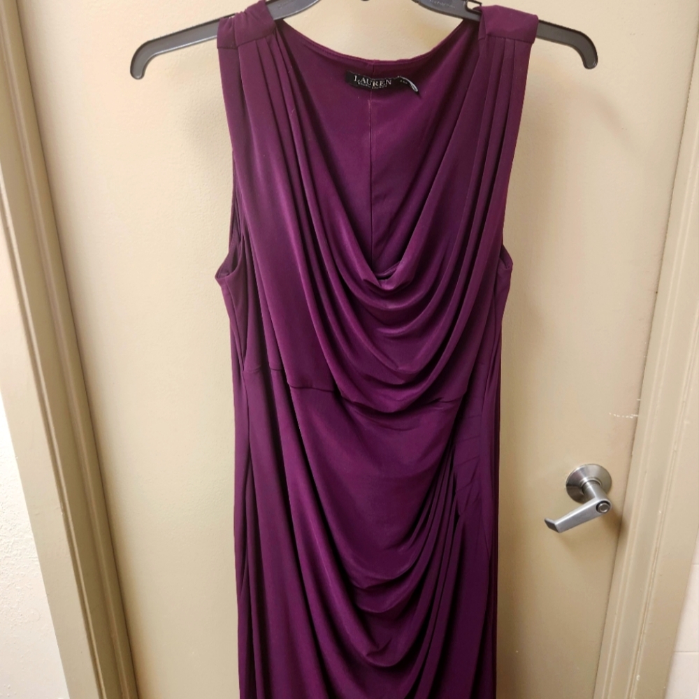 Lauren by Ralph Lauren Plum Scoop Layered Mid Dress Size 22